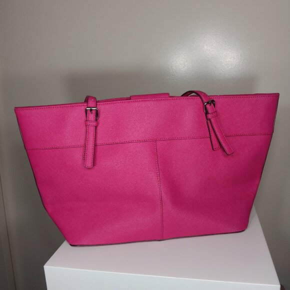 Calvin Klein Ash Tote Bag Faux Saffiano Leather Hot Pink Tote Bag Purse - Picture 8 of 11